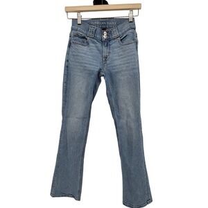 American Eagle 90s Low Rise Skinny Kick Jeans 000 Short Blue Denim